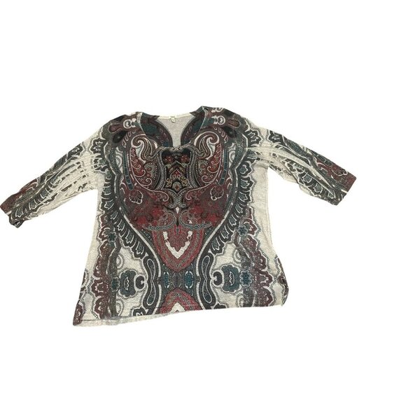 Reba Woman 3X Paisley Tunic Top Sheer Lightweight Knit With 3/4 Sleeves - Picture 5 of 8